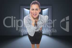 Composite image of businesswoman shouting