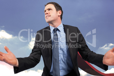 Composite image of businessman posing with arms out