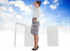 Composite image of smiling thoughtful businesswoman