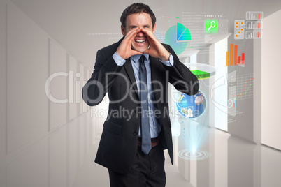 Composite image of shouting businessman