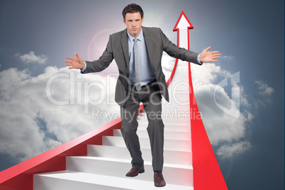 Composite image of businessman standing with arms out