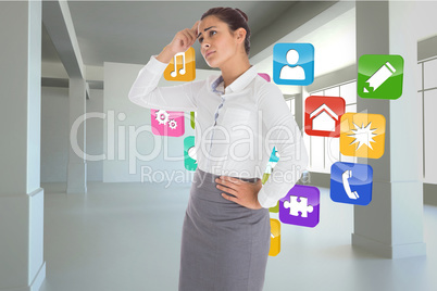 Composite image of worried businesswoman