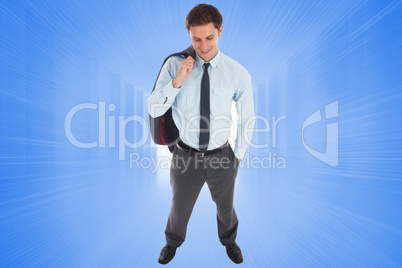 Composite image of smiling businessman holding his jacket