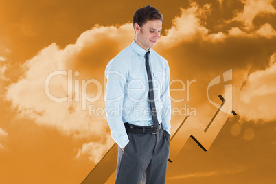 Composite image of smiling businessman standing with hand in poc