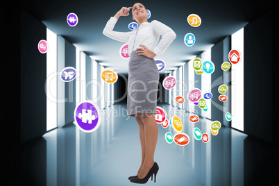 Composite image of smiling thoughtful businesswoman