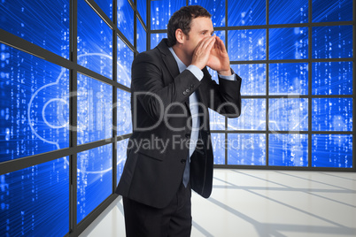 Composite image of shouting businessman