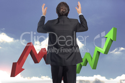 Composite image of stressed businessman gesturing