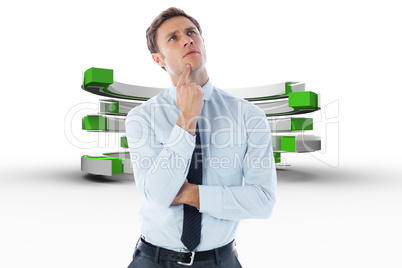 Composite image of thinking businessman with finger on chin