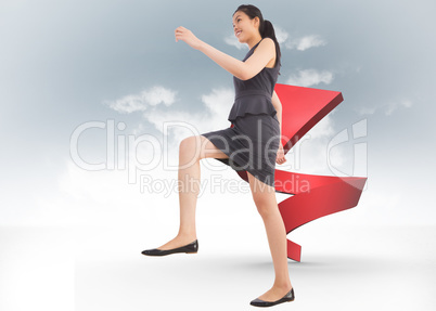 Composite image of businesswoman stepping up