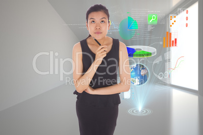 Composite image of thoughtful businesswoman