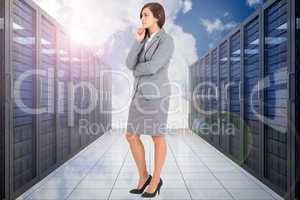 Composite image of worried businesswoman