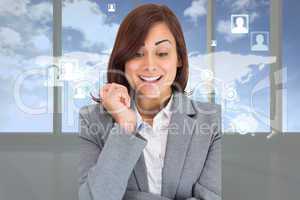 Composite image of smiling thoughtful businesswoman