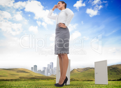 Composite image of happy businesswoman