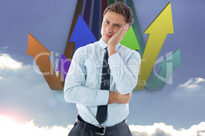 Composite image of upset thinking businessman