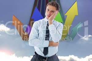 Composite image of upset thinking businessman