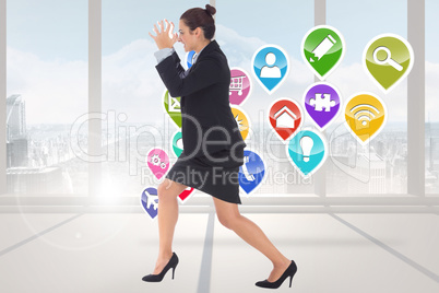 Composite image of angry businesswoman gesturing