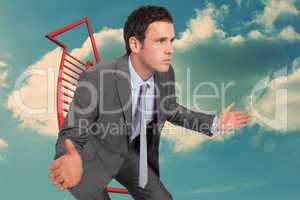 Composite image of businessman posing with hands out