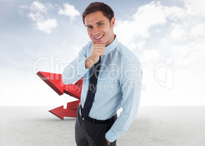 Composite image of thoughtful businessman with hand on chin