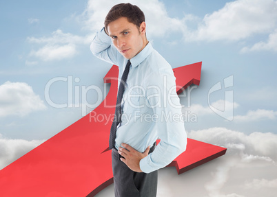 Composite image of thinking businessman scratching head