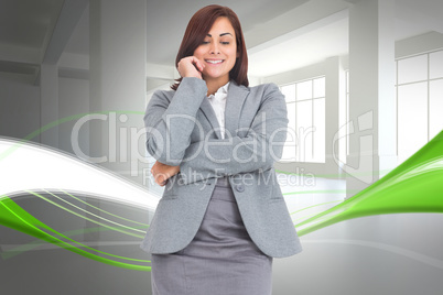 Composite image of smiling thoughtful businesswoman