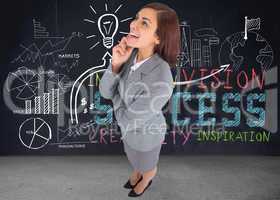 Composite image of smiling thoughtful businesswoman