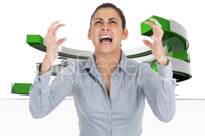 Composite image of furious businesswoman gesturing