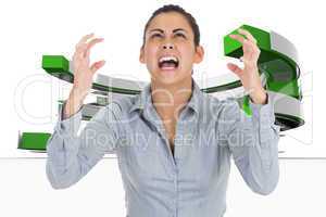 Composite image of furious businesswoman gesturing