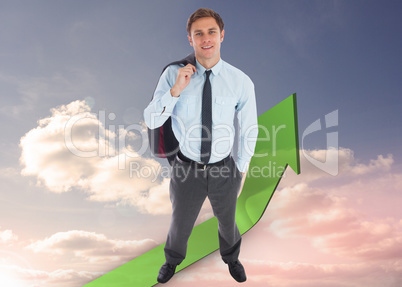 Composite image of smiling businessman holding his jacket