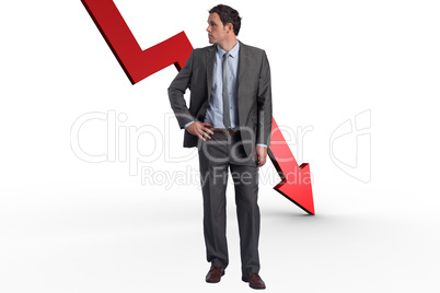 Composite image of serious businessman with hands on hips