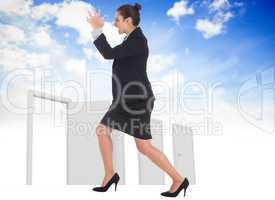 Composite image of angry businesswoman gesturing