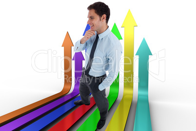 Composite image of thoughtful businessman with hand on chin Composite image of thoughtful businessman with hand on chin
