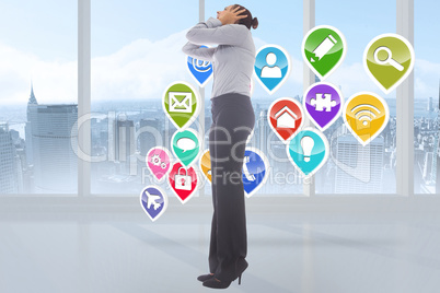 Composite image of businesswoman with hands on head