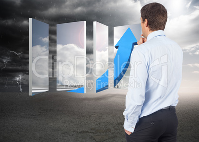 Composite image of thinking businessman touching his chin