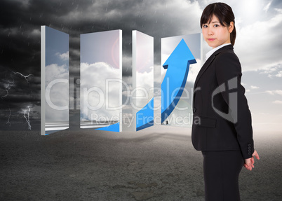 Composite image of serious businesswoman