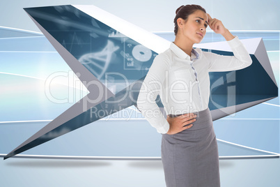 Composite image of worried businesswoman