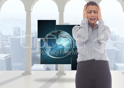 Composite image of desperate businesswoman