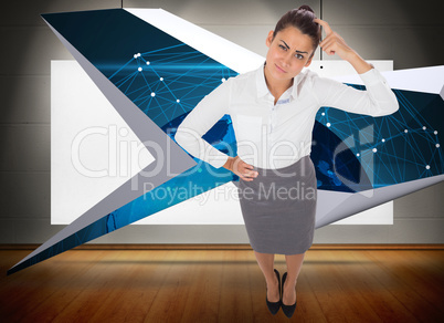 Composite image of worried businesswoman