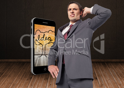 Composite image of thinking businessman scratching head