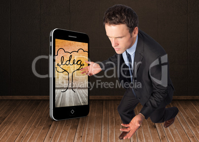 Composite image of businessman posing with arms out