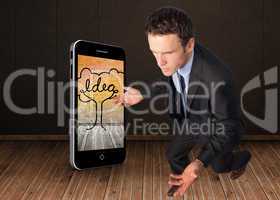 Composite image of businessman posing with arms out