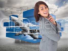 Composite image of smiling thoughtful businesswoman