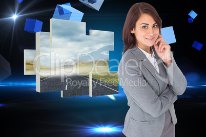 Composite image of smiling thoughtful businesswoman