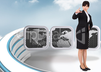 Composite image of businesswoman pointing