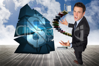 Composite image of stressed businessman gesturing