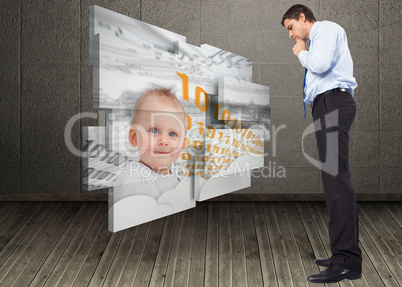 Composite image of thinking businessman touching chin