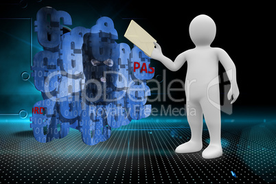 Composite image of white character holding envelope