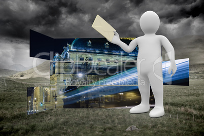 Composite image of white character holding envelope