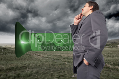 Composite image of thoughtful businessman with hand on chin