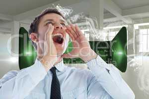 Composite image of businessman shouting