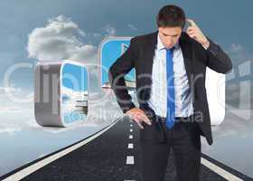 Composite image of thinking businessman scratching head